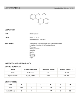 METHAQUALONE Latest Revision: February 15, 1999