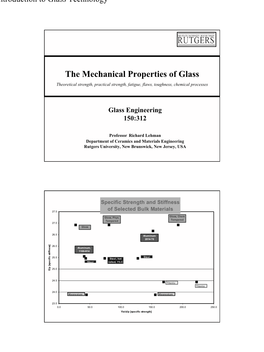 The Mechanical Properties of Glass Theoretical Strength, Practical Strength, Fatigue, Flaws, Toughness, Chemical Processes