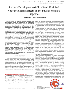 Product Development of Chia Seeds Enriched Vegetable Balls: Effects on the Physicochemical Properties