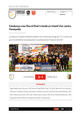 Catalunya Creu Fins Al Final I S'endú Un Triomf D'or Contra Veneçuela