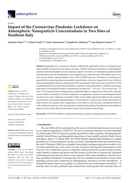 Impact of the Coronavirus Pandemic Lockdown on Atmospheric Nanoparticle Concentrations in Two Sites of Southern Italy