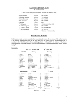 BALCOMBE CRICKET CLUB by Albert Constable a Brief Account Of