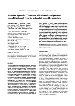 Heat Shock Protein 27 Interacts with Vimentin and Prevents Insolubilization of Vimentin Subunits Induced by Cadmium