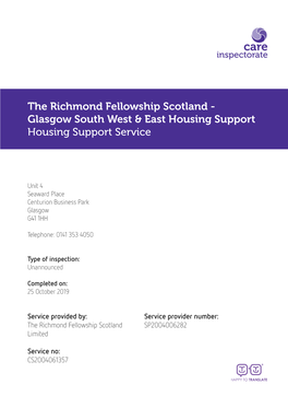 The Richmond Fellowship Scotland - Glasgow South West & East Housing Support Housing Support Service