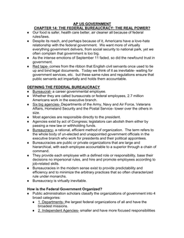 AP US GOVERNMENT CHAPTER 14: the FEDERAL BUREAUCRACY: the REAL POWER?  Our Food Is Safer, Health Care Better, Air Cleaner All Because of Federal Rules/Laws