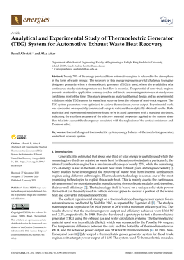 (TEG) System for Automotive Exhaust Waste Heat Recovery