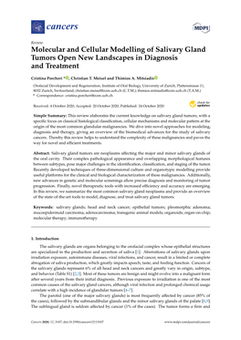 Molecular and Cellular Modelling of Salivary Gland Tumors Open New Landscapes in Diagnosis and Treatment