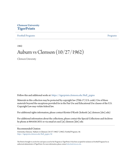 Auburn Vs Clemson (10/27/1962) Clemson University