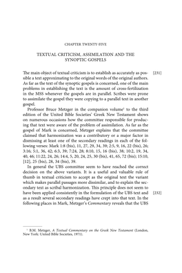 Textual Criticism, Assimilation and the Synoptic Gospels