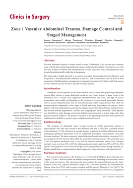 Zone 1 Vascular Abdominal Trauma. Damage Control and Staged Management