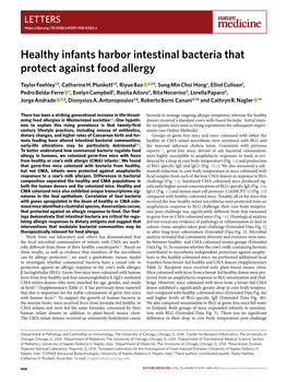 Healthy Infants Harbor Intestinal Bacteria That Protect Against Food Allergy