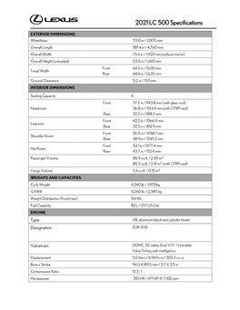 2021 LC 500 Specifications