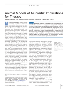 Animal Models of Mucositis: Implications for Therapy Joanne M