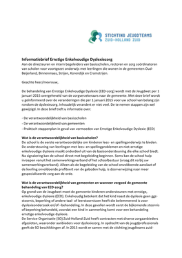 Informatiebrief Ernstige Enkelvoudige Dyslexiezorg Hoeksche Waard