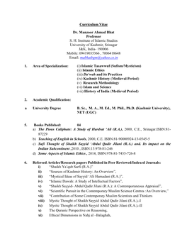 Curriculum Vitae Dr. Manzoor Ahmad Bhat