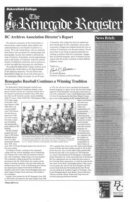 Renegades Baseball Continues a Winning Tradition by Chris Clowers the Bakersfield College Renegades Baseball Team to 1974