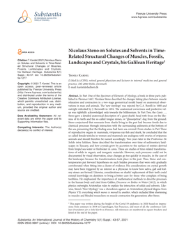 Nicolaus Steno on Solutes and Solvents in Time- Related Structural Changes of Muscles, Fossils, Citation: T