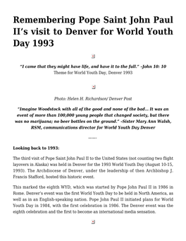 Remembering Pope Saint John Paul II's Visit to Denver for World Youth
