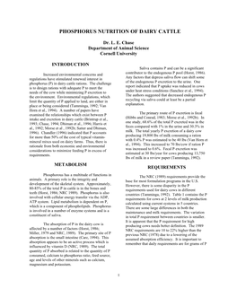 Phosphorus Nutrition of Dairy Cows