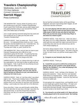 Travelers Championship Wednesday, June 23, 2021 TPC River Highlands Cromwell, Connecticut, USA Garrick Higgo Press Conference