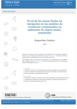 El Rol De Las Trazas Fósiles De Tetrápodos En Los Modelos De Icnofacies Continentales En Ambientes De Climas Áridos- Semiáridos