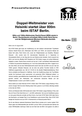 Doppel-Weltmeister Von Helsinki Startet Über 800M Beim ISTAF Berlin