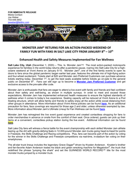MONSTER JAM® RETURNS for an ACTION-PACKED WEEKEND of FAMILY FUN with FANS in SALT LAKE CITY from JANUARY 8Th – 10Th