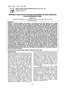 Temporal Variation of Malaria Occurrence in Kano Municipal Local Government Area