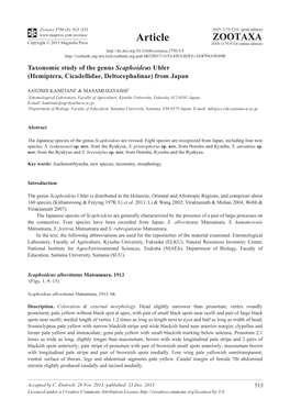 Taxonomic Study of the Genus Scaphoideus Uhler (Hemiptera, Cicadellidae, Deltocephalinae) from Japan