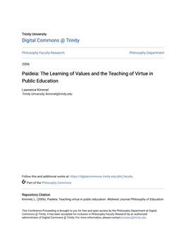 Paideia: the Learning of Values and the Teaching of Virtue in Public Education
