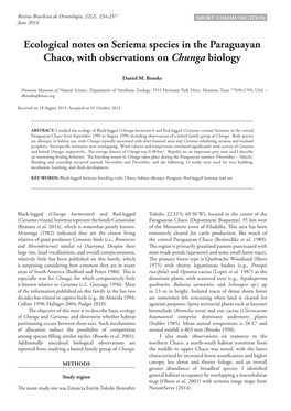 Ecological Notes on Seriema Species in the Paraguayan Chaco, with Observations on Chunga Biology