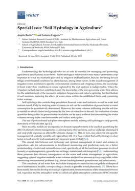 Soil Hydrology in Agriculture”