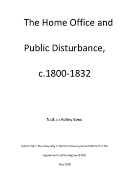 The Home Office and Public Disturbance, C.1800-1832