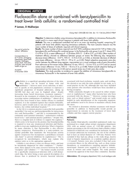 Flucloxacillin Alone Or Combined with Benzylpenicillin to Treat Lower Limb Cellulitis: a Randomised Controlled Trial P Leman, D Mukherjee