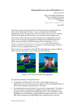 Playing Movies in a Java 3D World (Part 1) Andrew Davison Dept