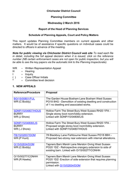 Chichester District Council Planning Committee Wednesday 2 March 2016 Report of the Head of Planning Services Schedule of Planni