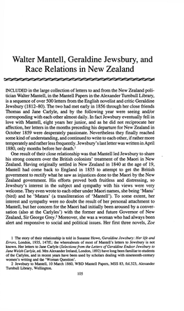 Walter Mantell, Geraldine Jewsbury, and Race Relations in New Zealand
