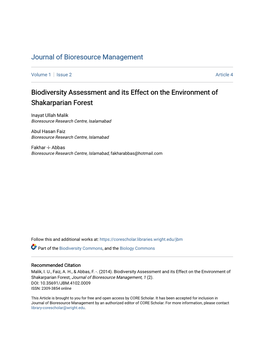 Biodiversity Assessment and Its Effect on the Environment of Shakarparian Forest