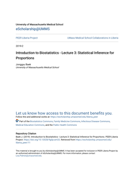 Introduction to Biostatistics - Lecture 3: Statistical Inference for Proportions