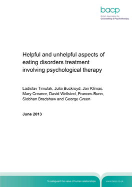 Helpful and Unhelpful Aspects of Eating Disorders Treatment Involving Psychological Therapy