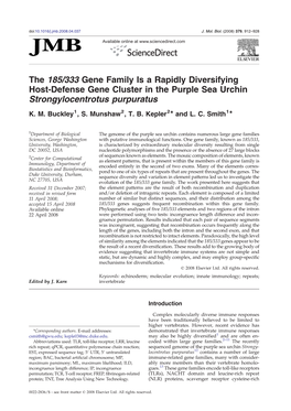 The 185/333 Gene Family Is a Rapidly Diversifying Host-Defense Gene Cluster in the Purple Sea Urchin Strongylocentrotus Purpuratus