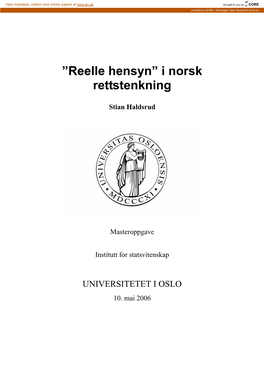 Reelle Hensyn” I Norsk Rettstenkning