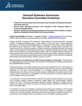 Dassault Systèmes Announces Executive Committee Evolutions