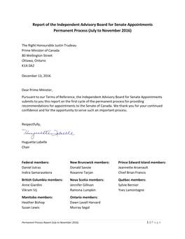 Report of the Independent Advisory Board for Senate Appointments Permanent Process (July to November 2016)