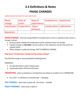 3.3 Definitions & Notes PHASE CHANGES