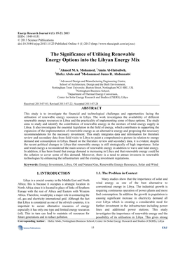 The Significance of Utilising Renewable Energy Options Into the Libyan Energy Mix