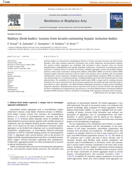 Mallory–Denk-Bodies: Lessons from Keratin-Containing Hepatic Inclusion Bodies