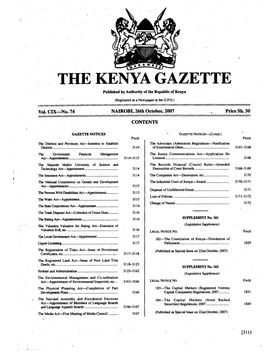 THE KENYA GAZETTE Published by Authority of the Republic of Kenya