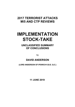 2017 Terrorist Attacks MI5 and CTP Reviews Implementation Stock-Take