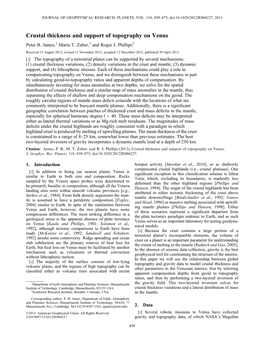 Crustal Thickness and Support of Topography on Venus Peter B